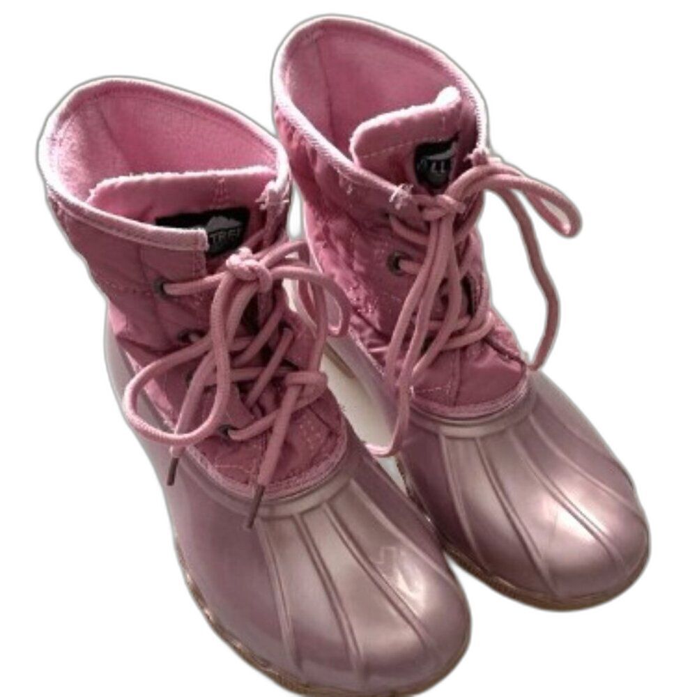 All Trek Big Girls Pink Shimmer Saltwater Duck Boots - Size 3 (EUC)